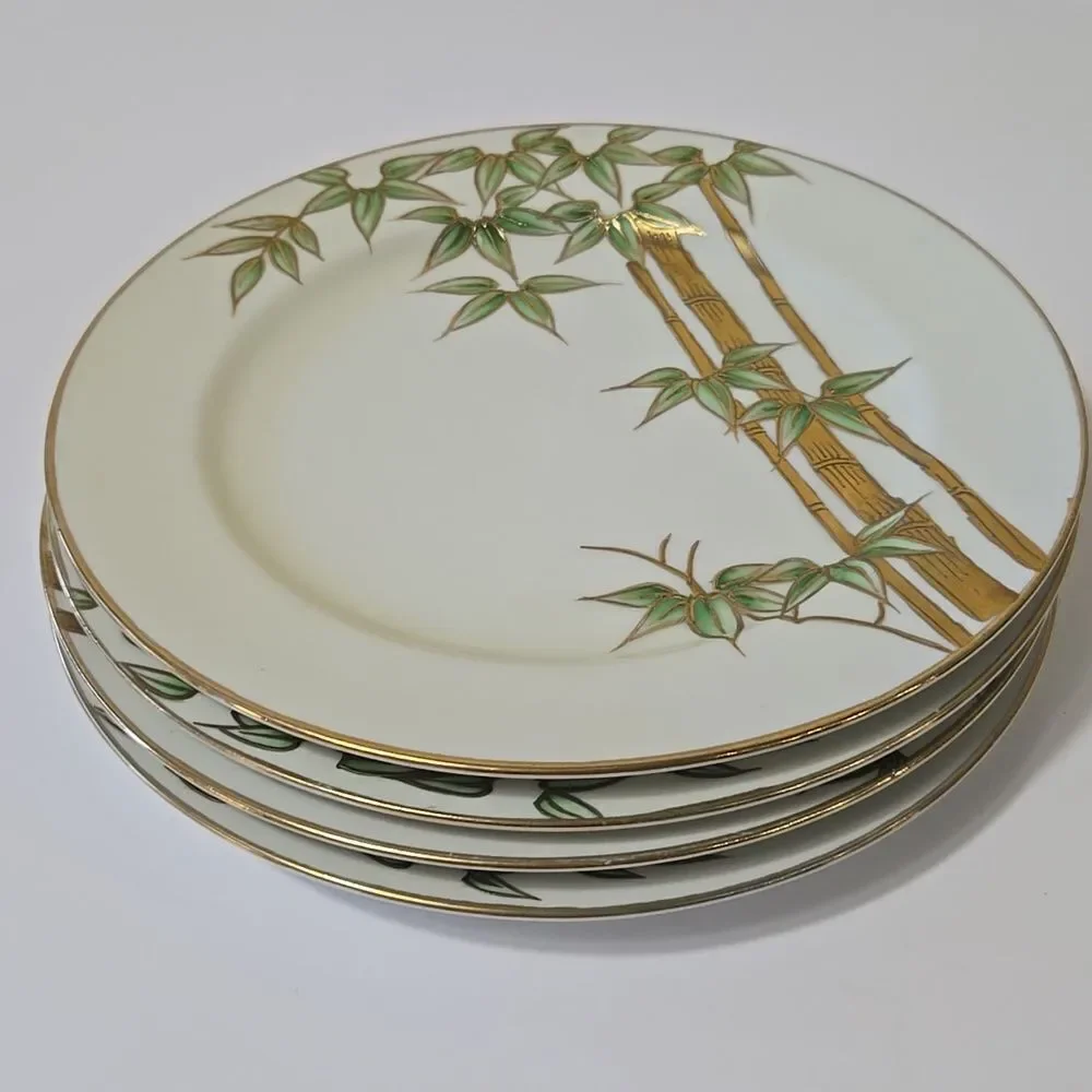 Hand Painted Bambo Plates Occupied Japan Set of 4 Mame-Zara Appetizer Dessert‎